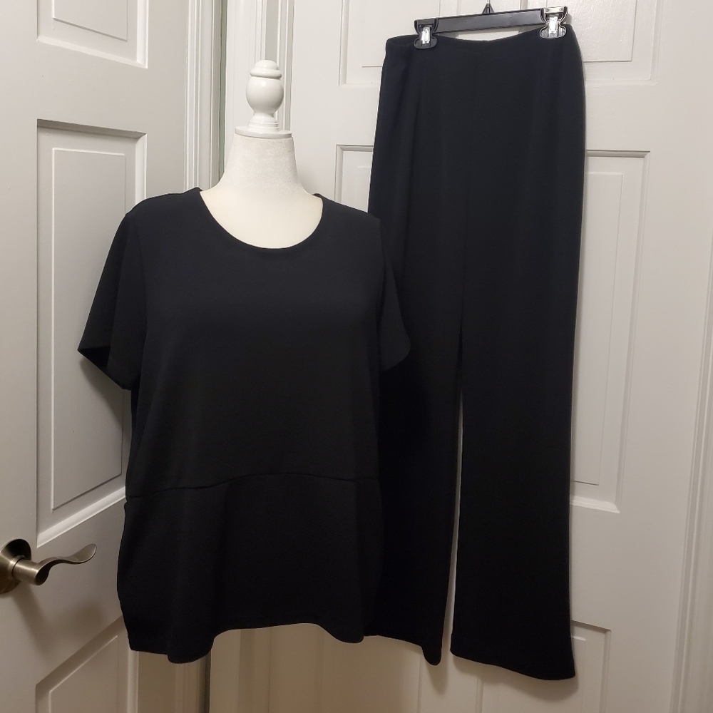 Chico's Easy Wear Black Top And Pants Set Size 3=16 Womens Travel, Stretch Comfy
